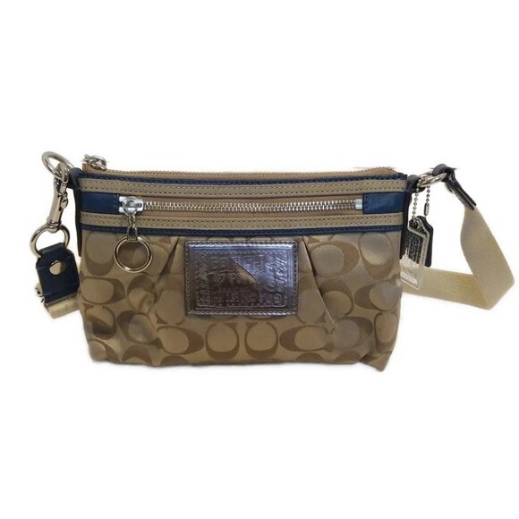 COACH - Khaki Blue Green Jacquard Leather Shoulder Bag - Picture 1 of 9